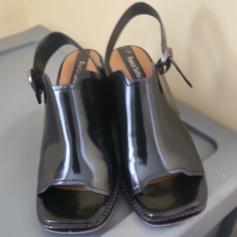 Franco Sarto Shiny Black Open-Toe Sandals